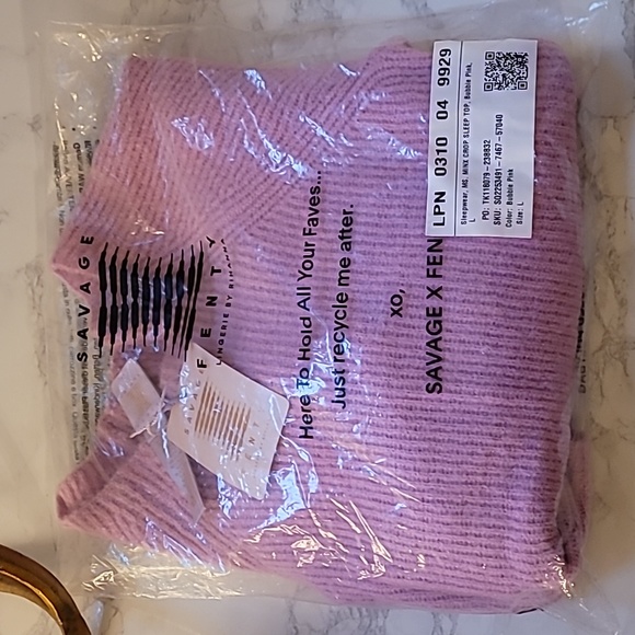 SAVAGE X FENTY MS. MINX KNIT STRAPPY CROP TOP SZ L BUBBLE PINK - Picture 7 of 7